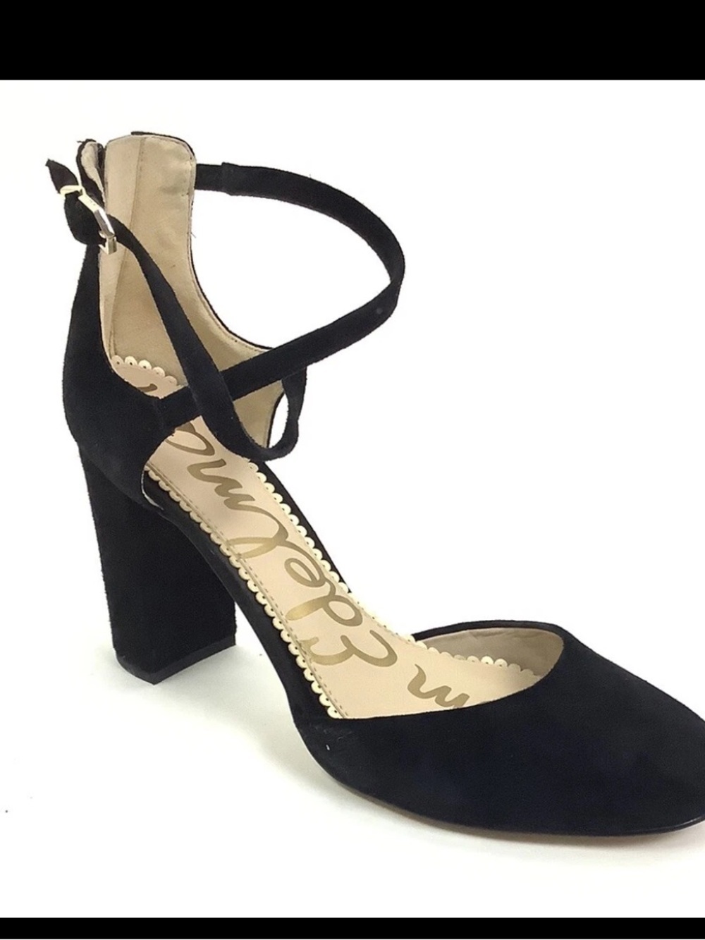 SAM EDELMAN Simmons Suede Leather Cross Ankle Classic Pumps Black Sz 8 Career
